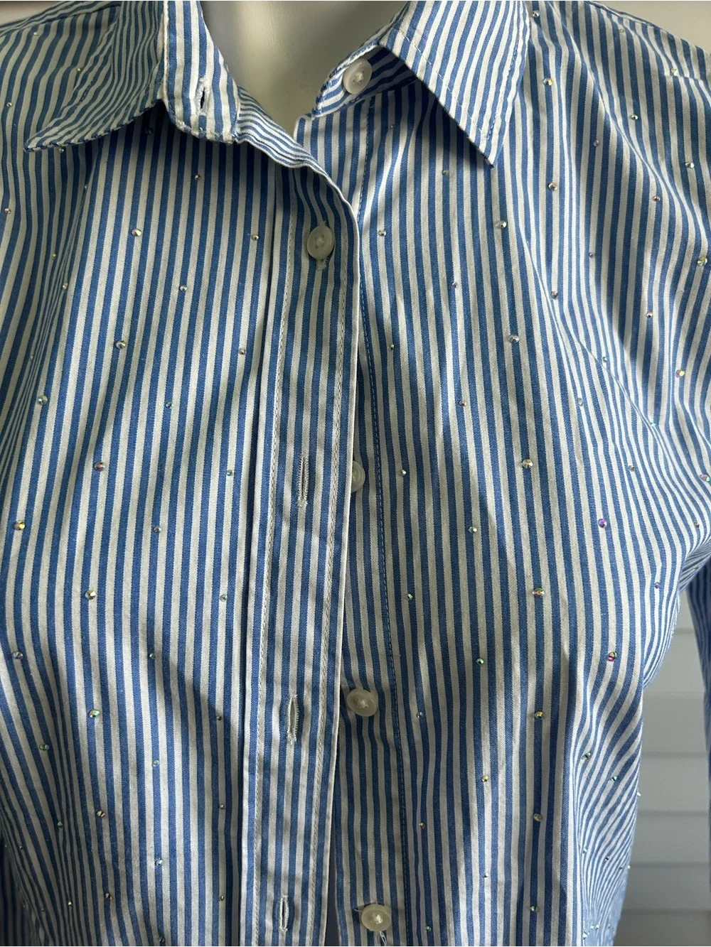 J. Crew | Gemstone embellished perfect poplin shirt in stripe